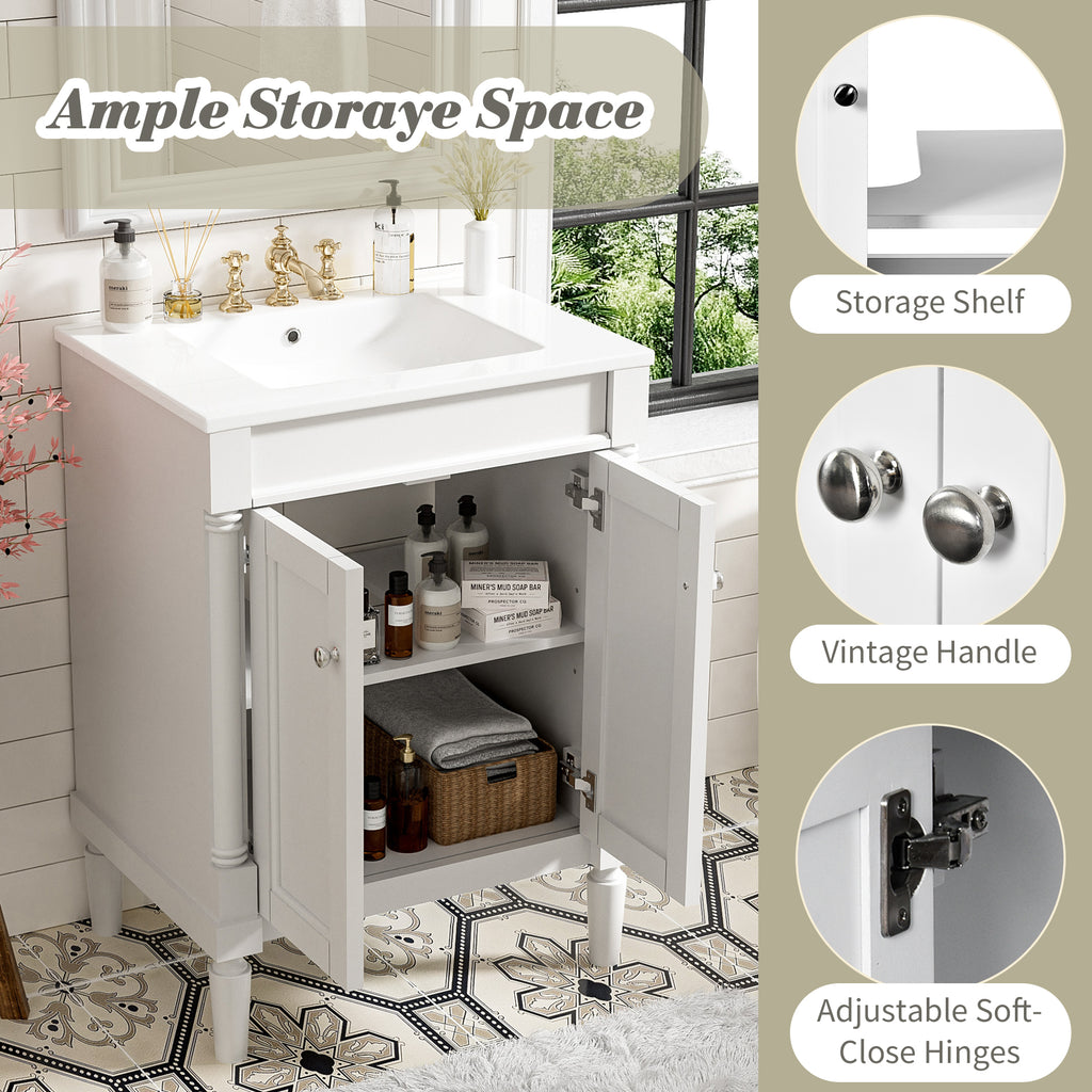 White ceramic modern bathroom vanity with 24-inch width and two-door storage — image 7