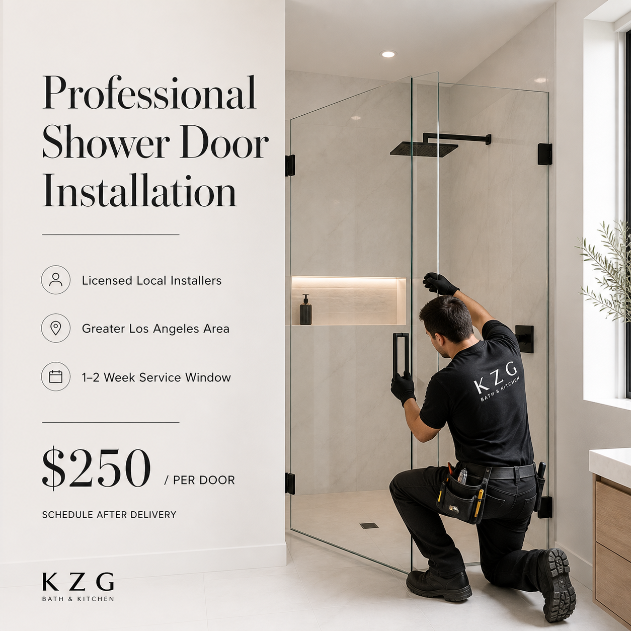 KZG professional shower door installation service for Greater Los Angeles area — image 1