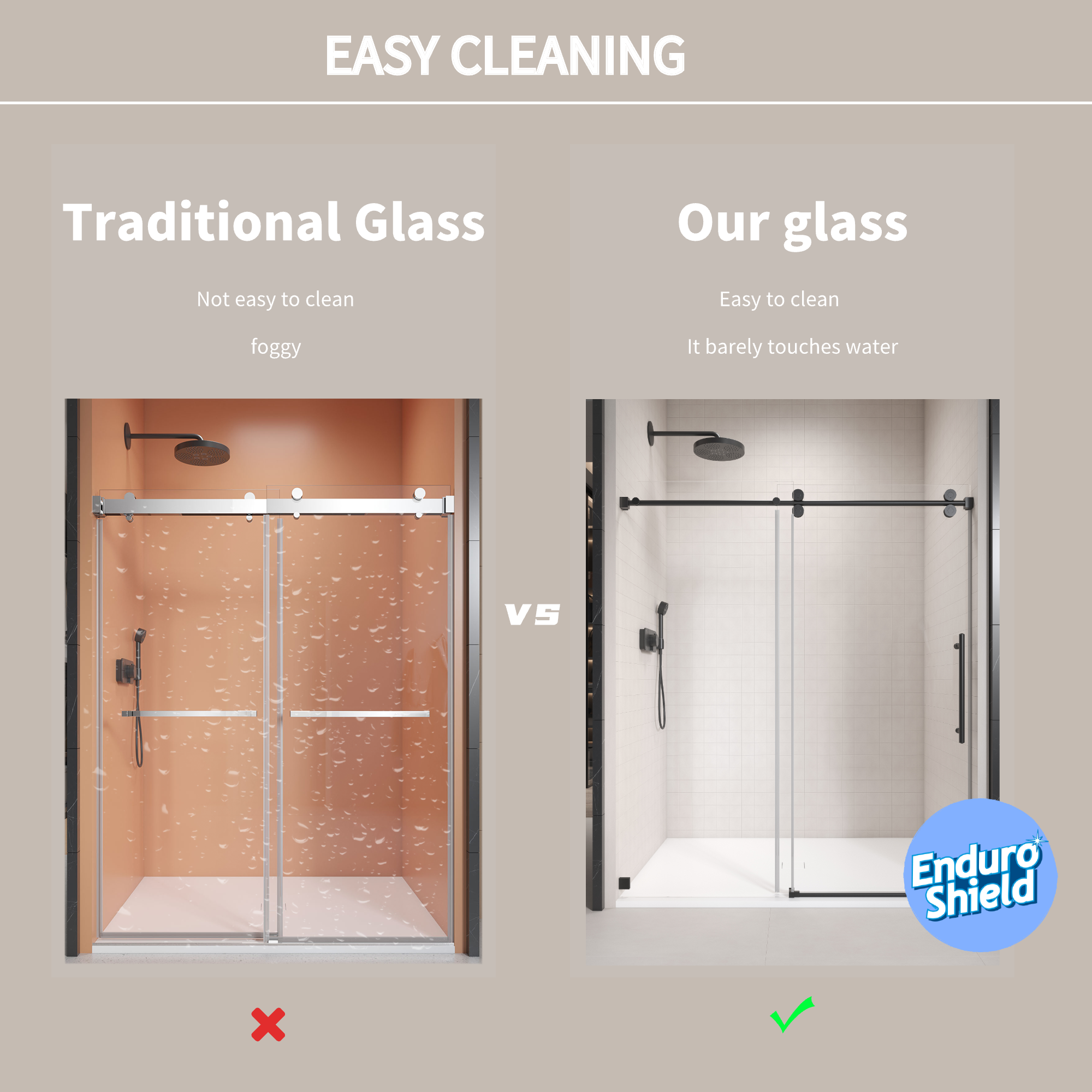 Frameless single sliding shower door with clear 3/8 in. tempered glass — image 4