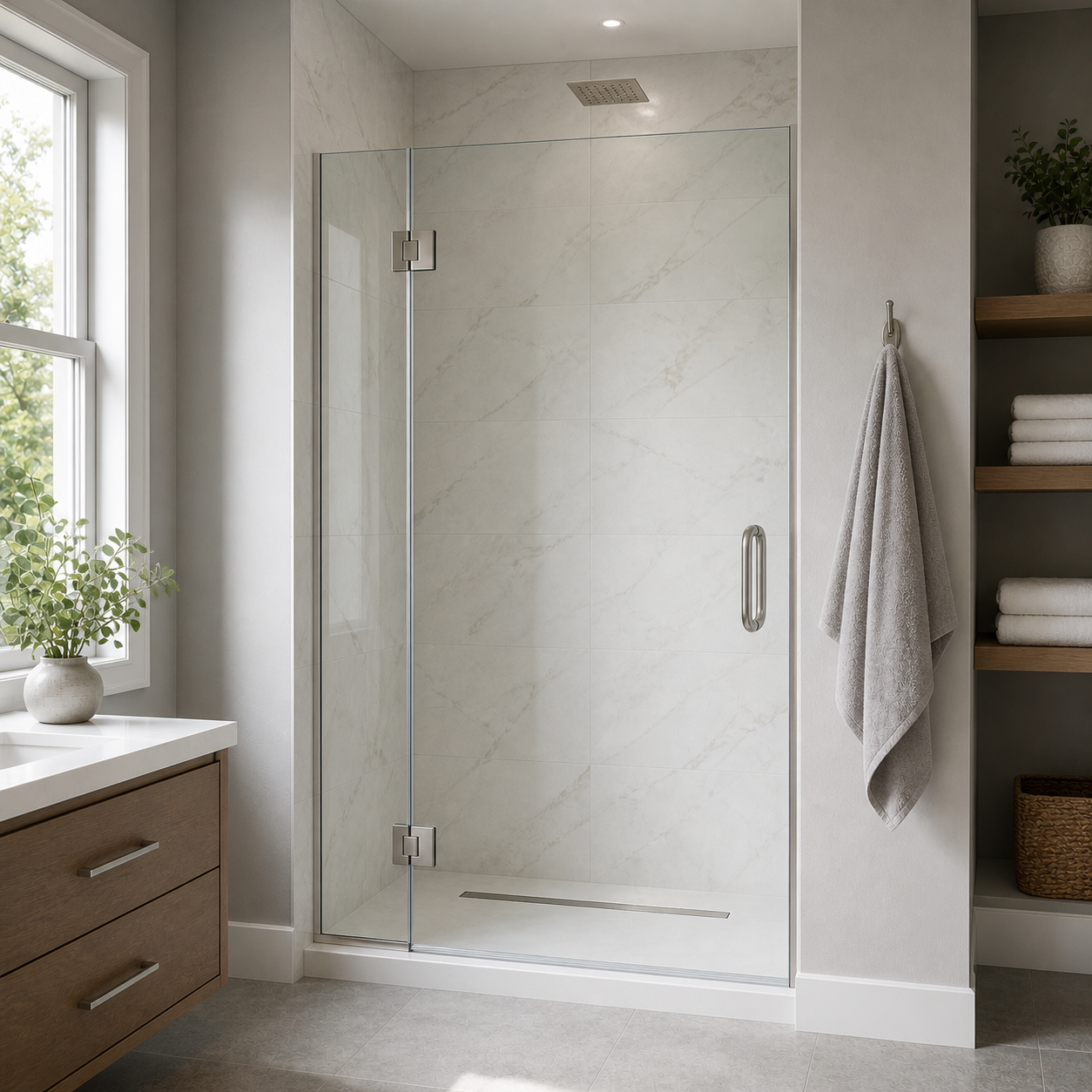 KZG Kzg Alcove Inline — frameless tempered glass shower in modern American bathroom