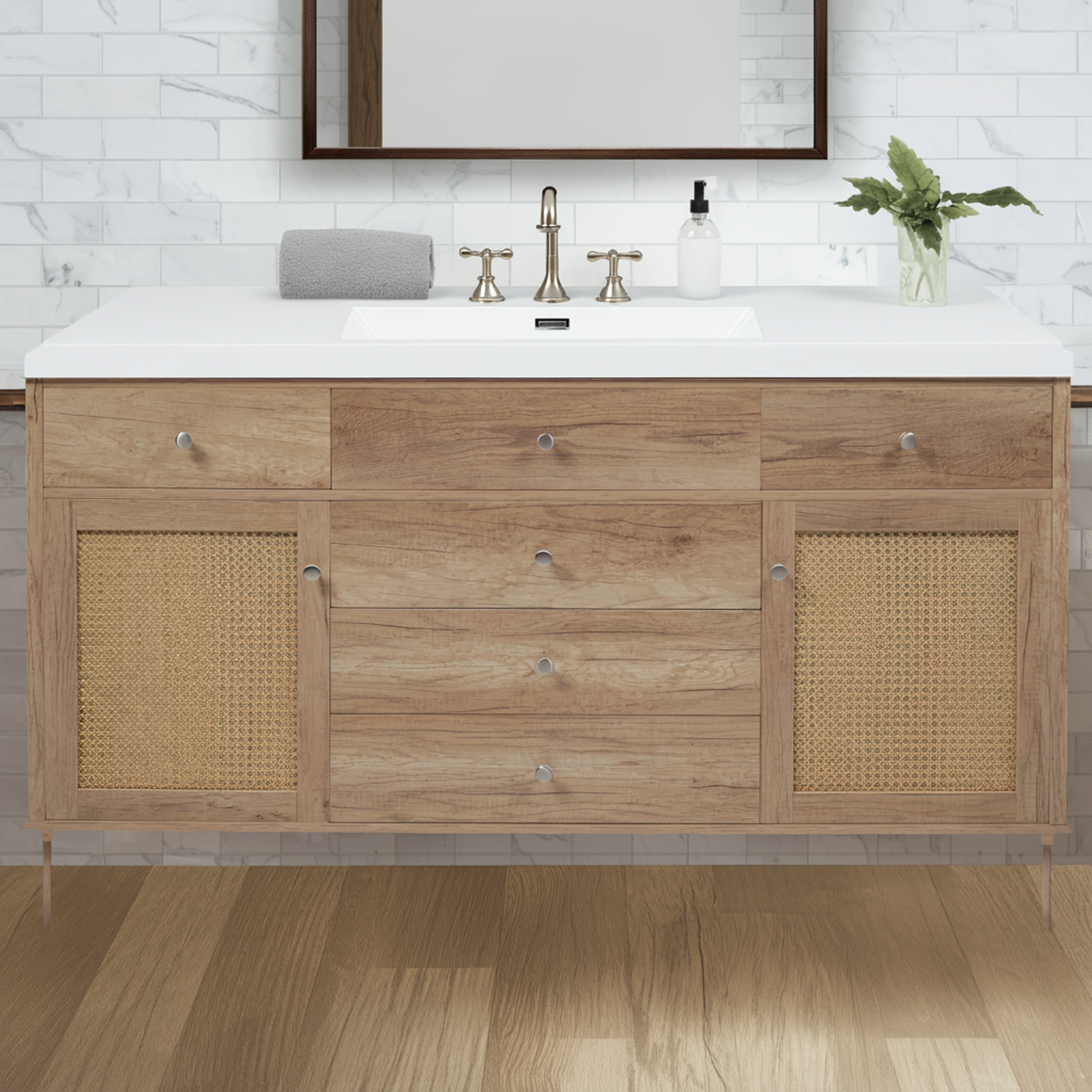 Natural Wood Vanity with SMC Sink — 60 in. — lifestyle 1