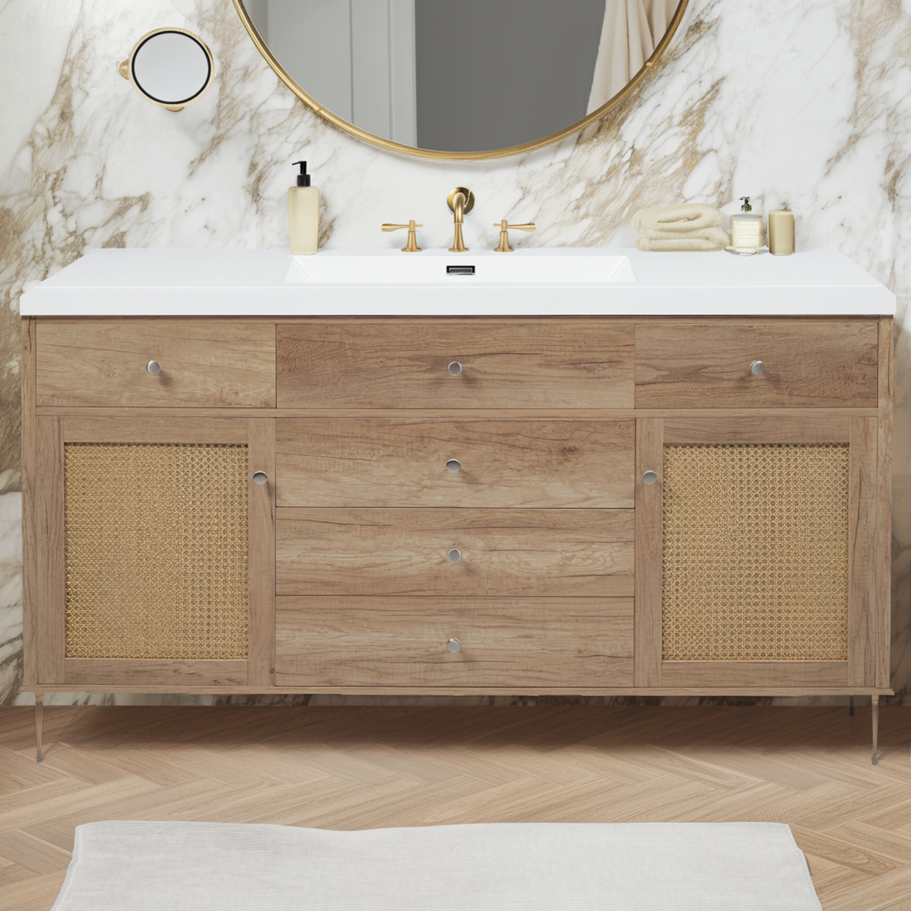 Natural Wood Vanity with SMC Sink — 60 in. — lifestyle 2