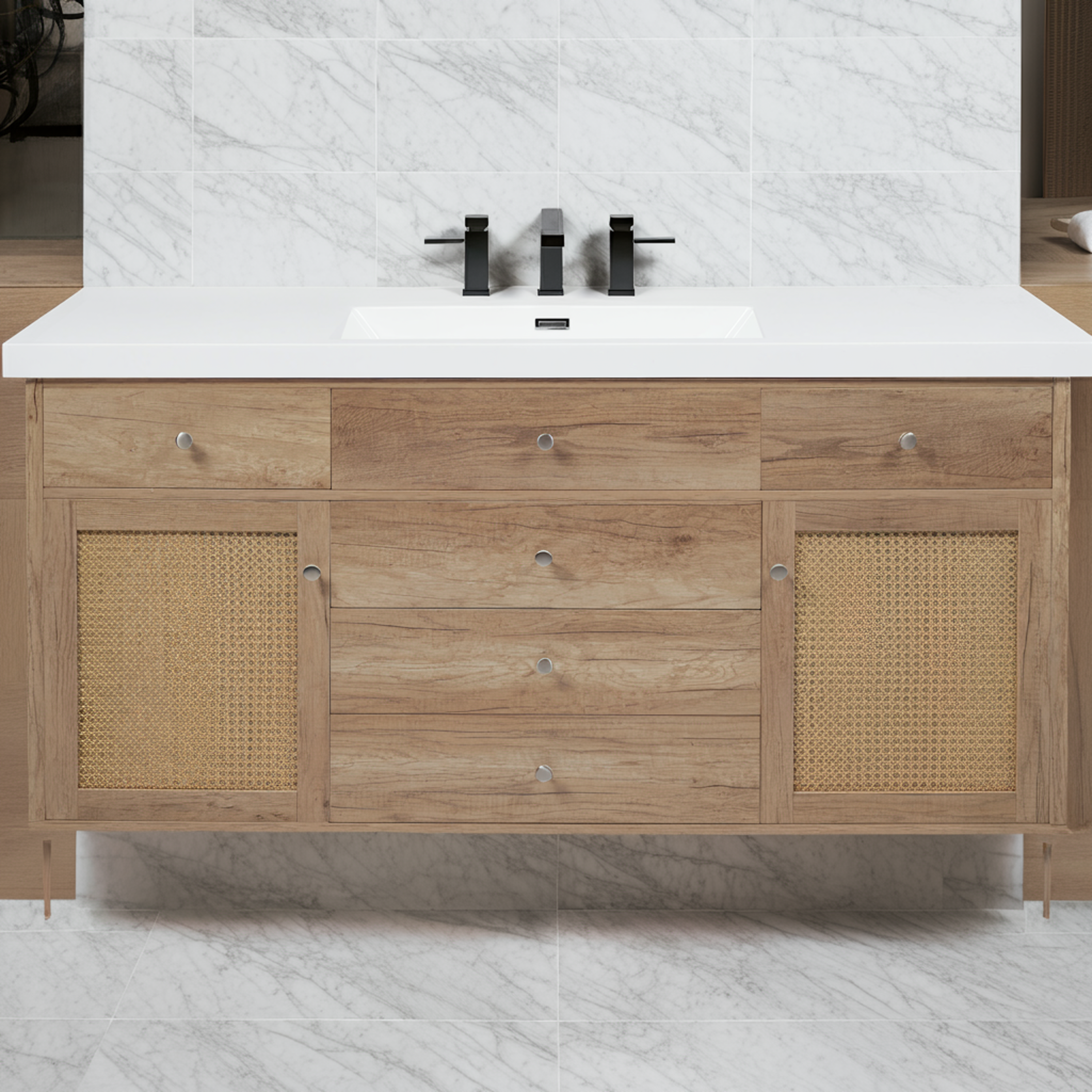 Natural Wood Vanity with SMC Sink — 60 in. — lifestyle 3