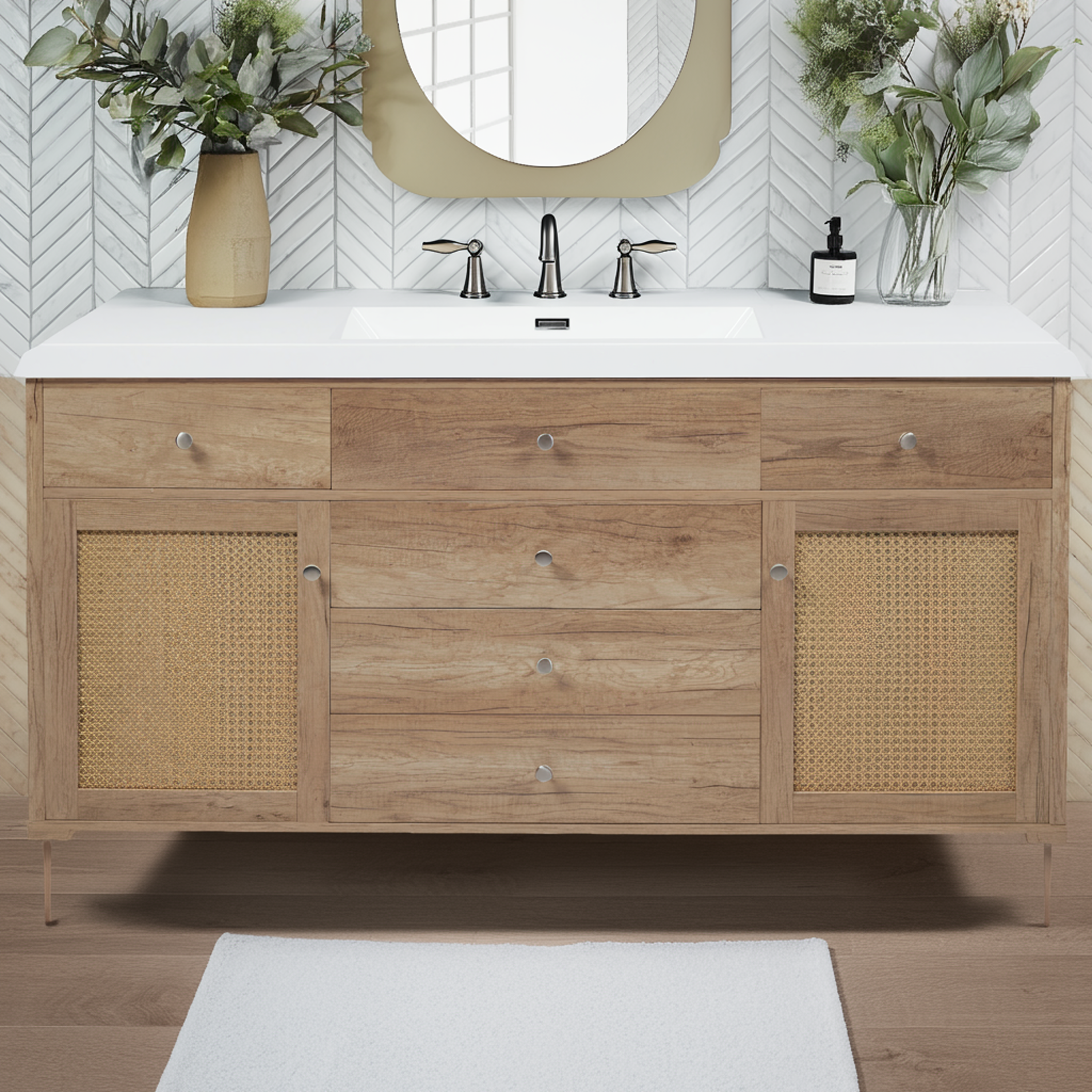 Natural Wood Vanity with SMC Sink — 60 in. — lifestyle 4