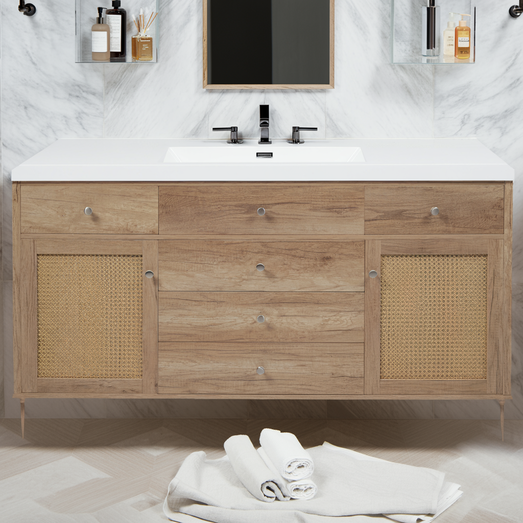Natural Wood Vanity with SMC Sink — 60 in. — lifestyle 5