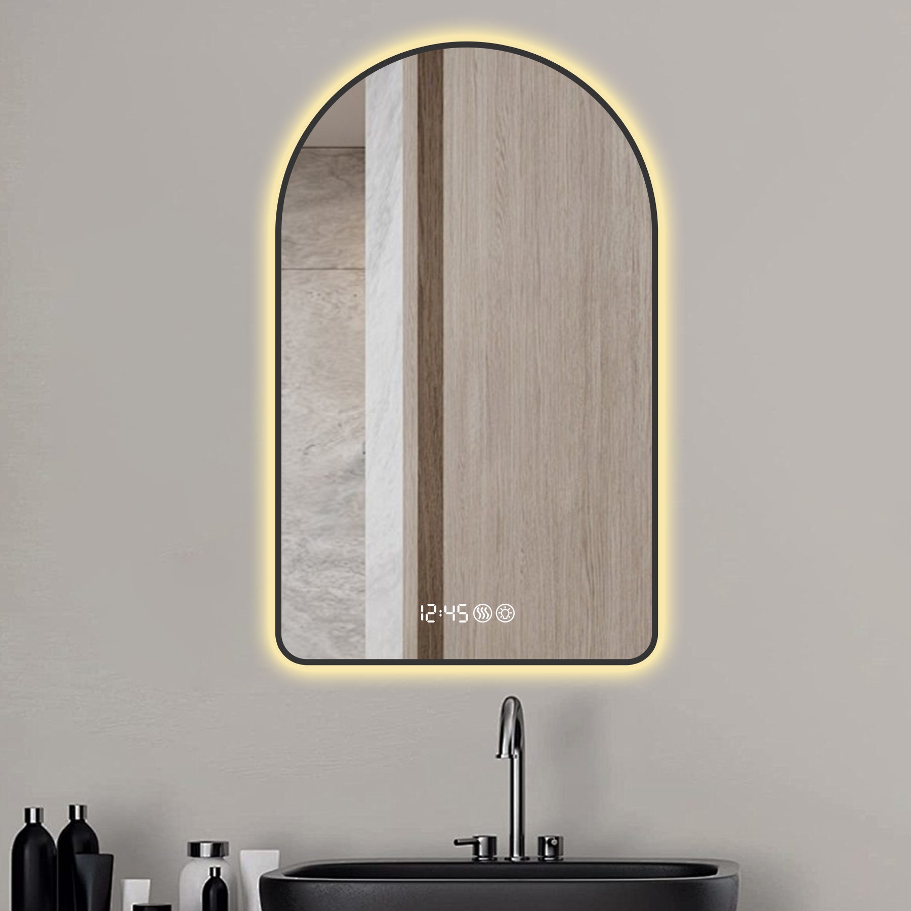 Arched LED Vanity Mirror — 32 in. × 60 in. Black — lifestyle 2
