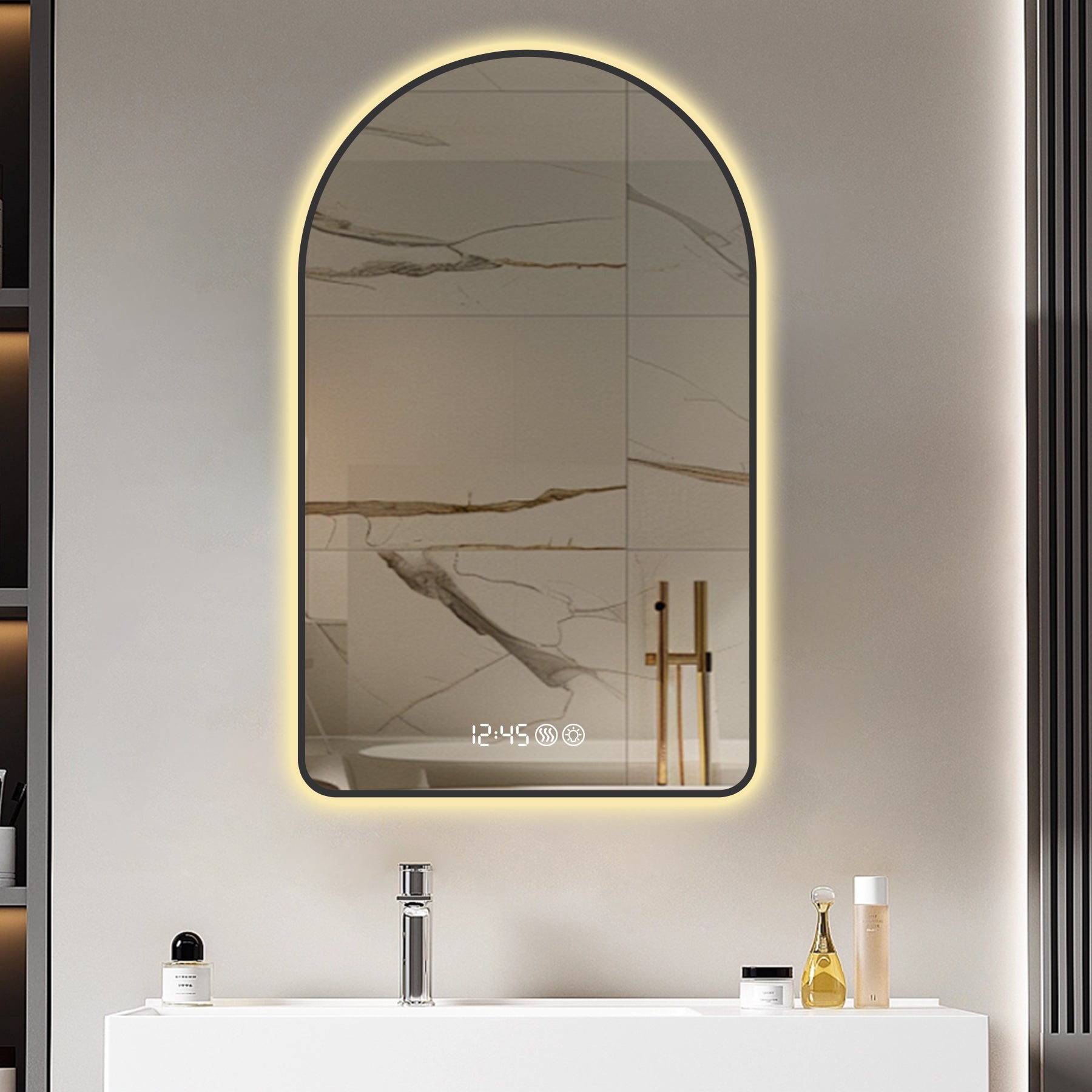 Arched LED Vanity Mirror — 32 in. × 60 in. Black — lifestyle 3