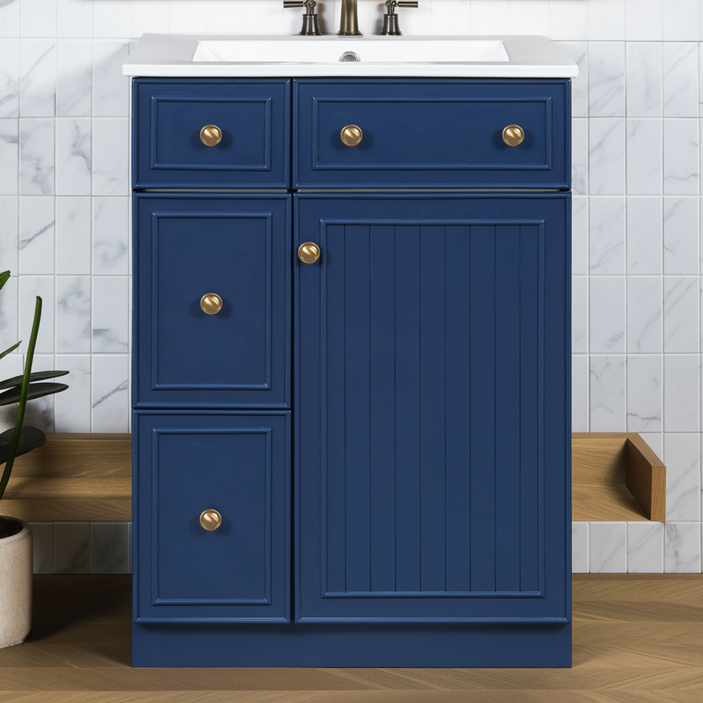 Blue Bathroom Vanity with Ceramic Sink — 24 in. — lifestyle 1