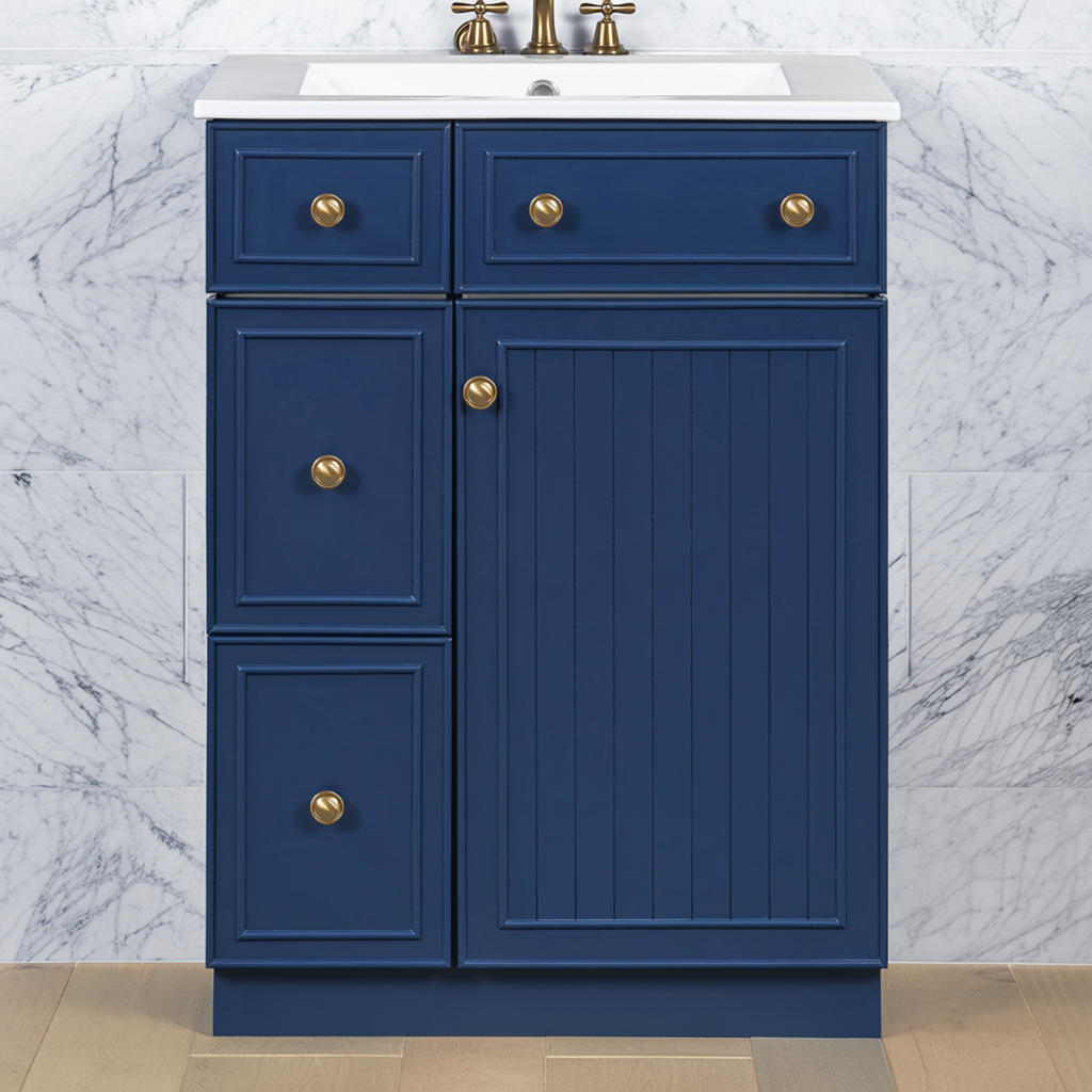 Blue Bathroom Vanity with Ceramic Sink — 24 in. — lifestyle 3