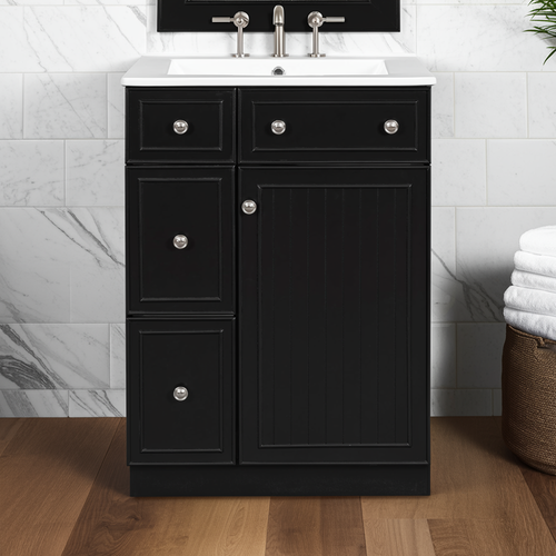 Black Transitional Vanity with Ceramic Sink — 24 in. — lifestyle 1
