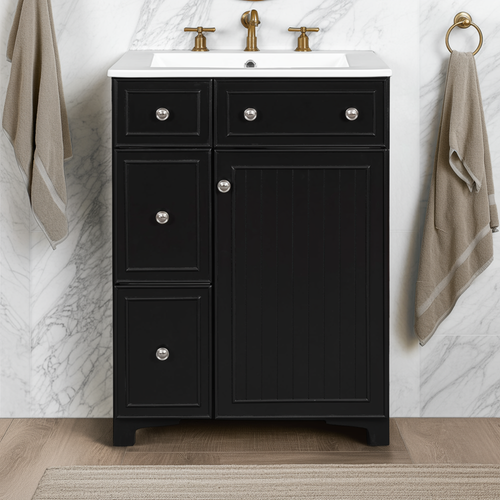 Black Transitional Vanity with Ceramic Sink — 24 in. — lifestyle 2
