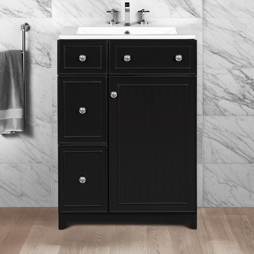 Black Transitional Vanity with Ceramic Sink — 24 in. — lifestyle 3