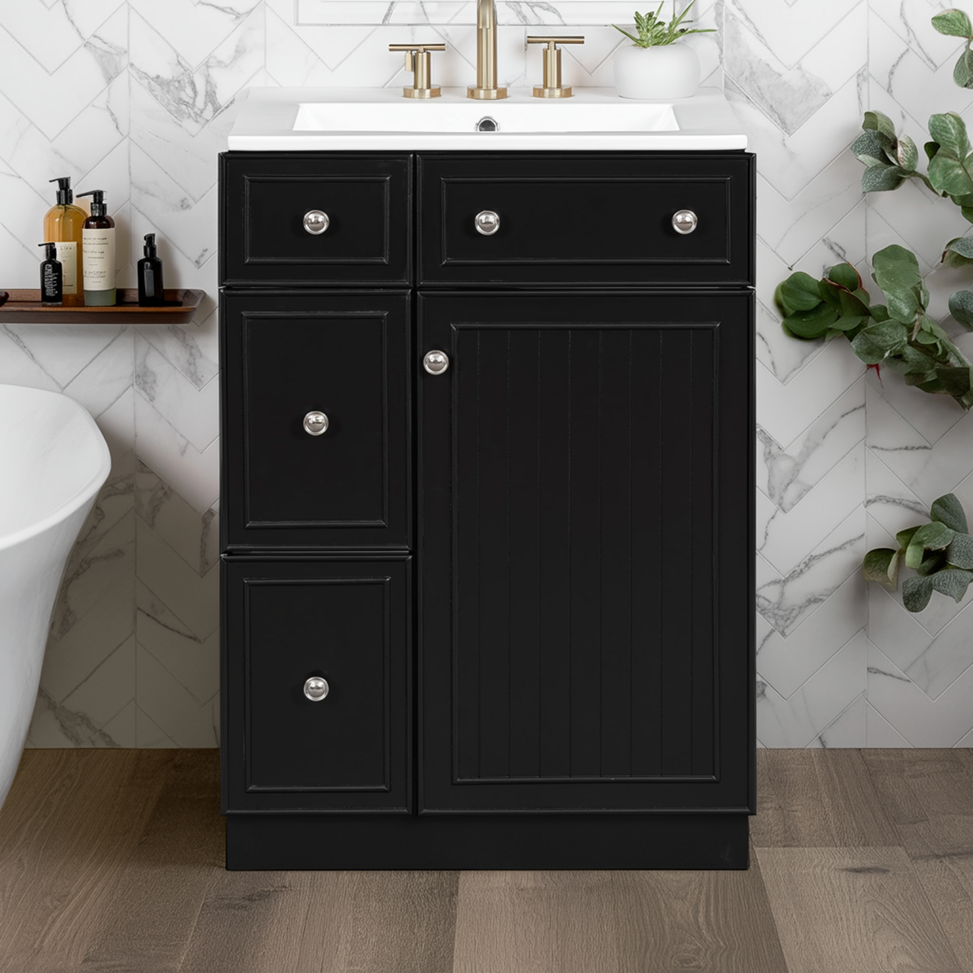 Black Transitional Vanity with Ceramic Sink — 24 in. — lifestyle 4