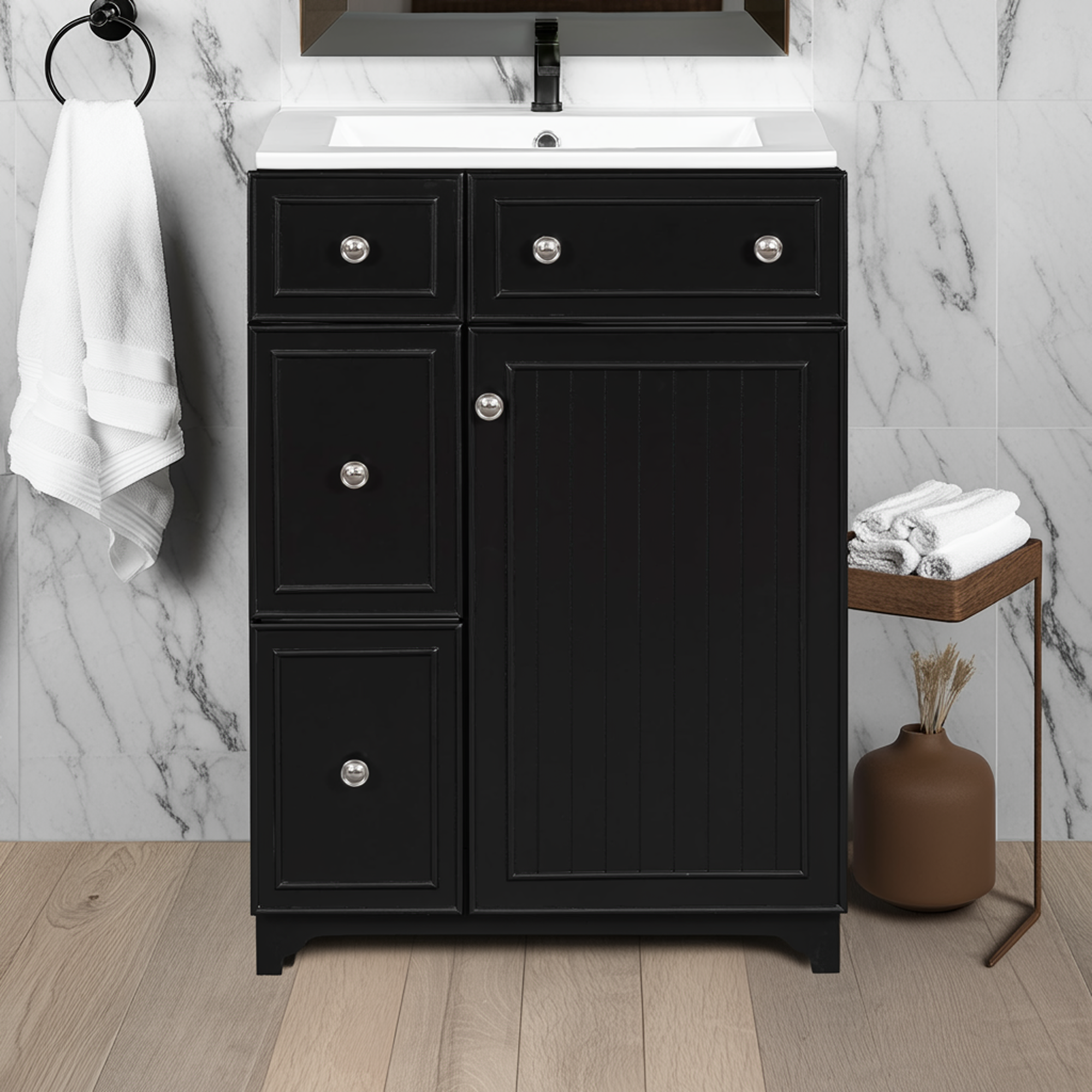 Black Transitional Vanity with Ceramic Sink — 24 in. — lifestyle 5