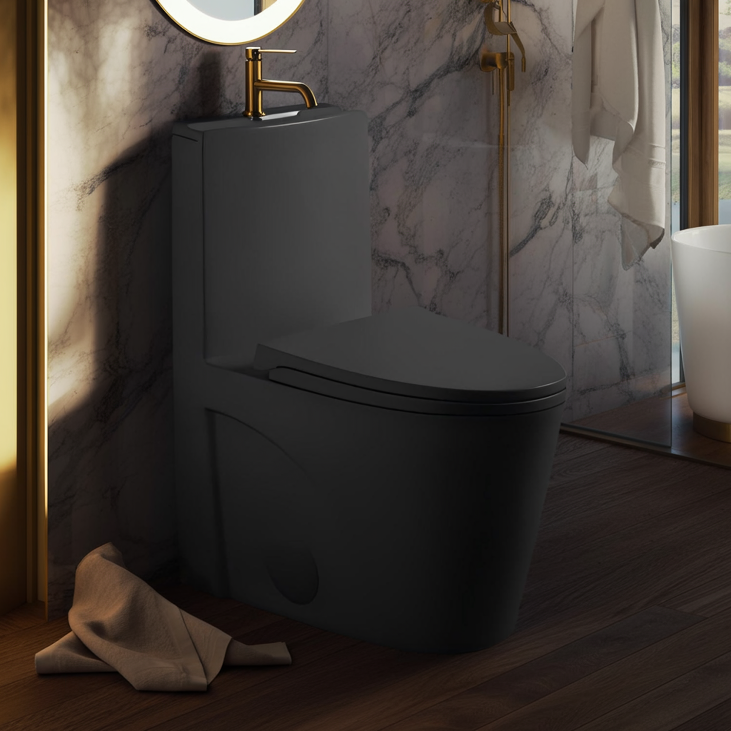 Matte Black One-Piece Toilet — Dual Flush, ADA Height — lifestyle 2