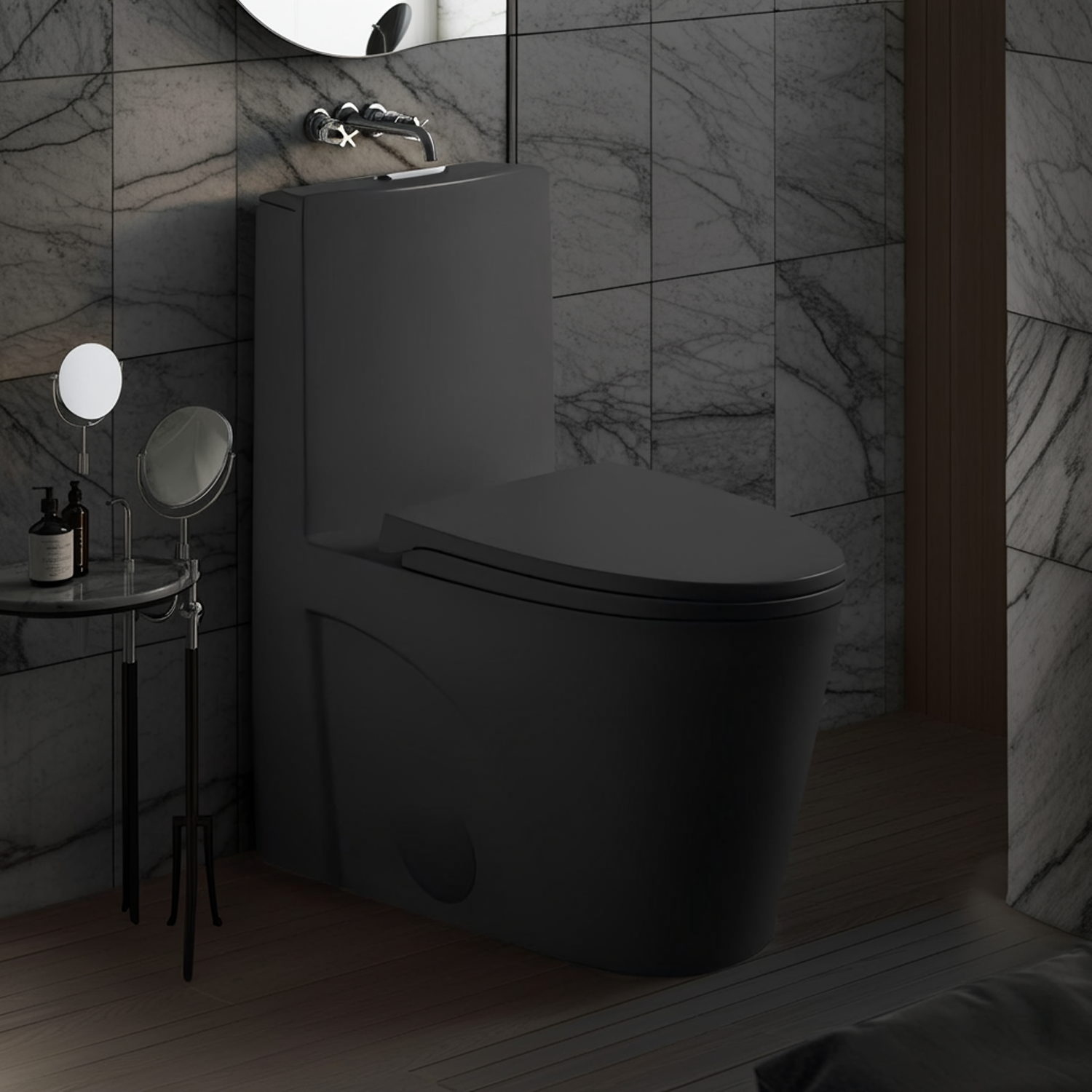 Matte Black One-Piece Toilet — Dual Flush, ADA Height — lifestyle 3