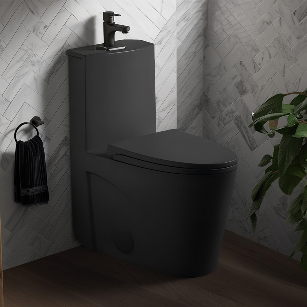 Matte Black One-Piece Toilet — Dual Flush, ADA Height — lifestyle 4
