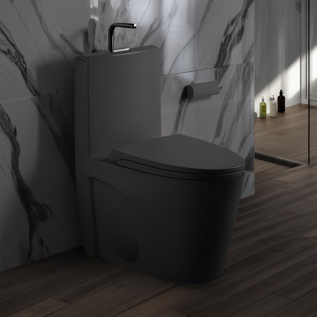 Matte Black One-Piece Toilet — Dual Flush, ADA Height — lifestyle 5