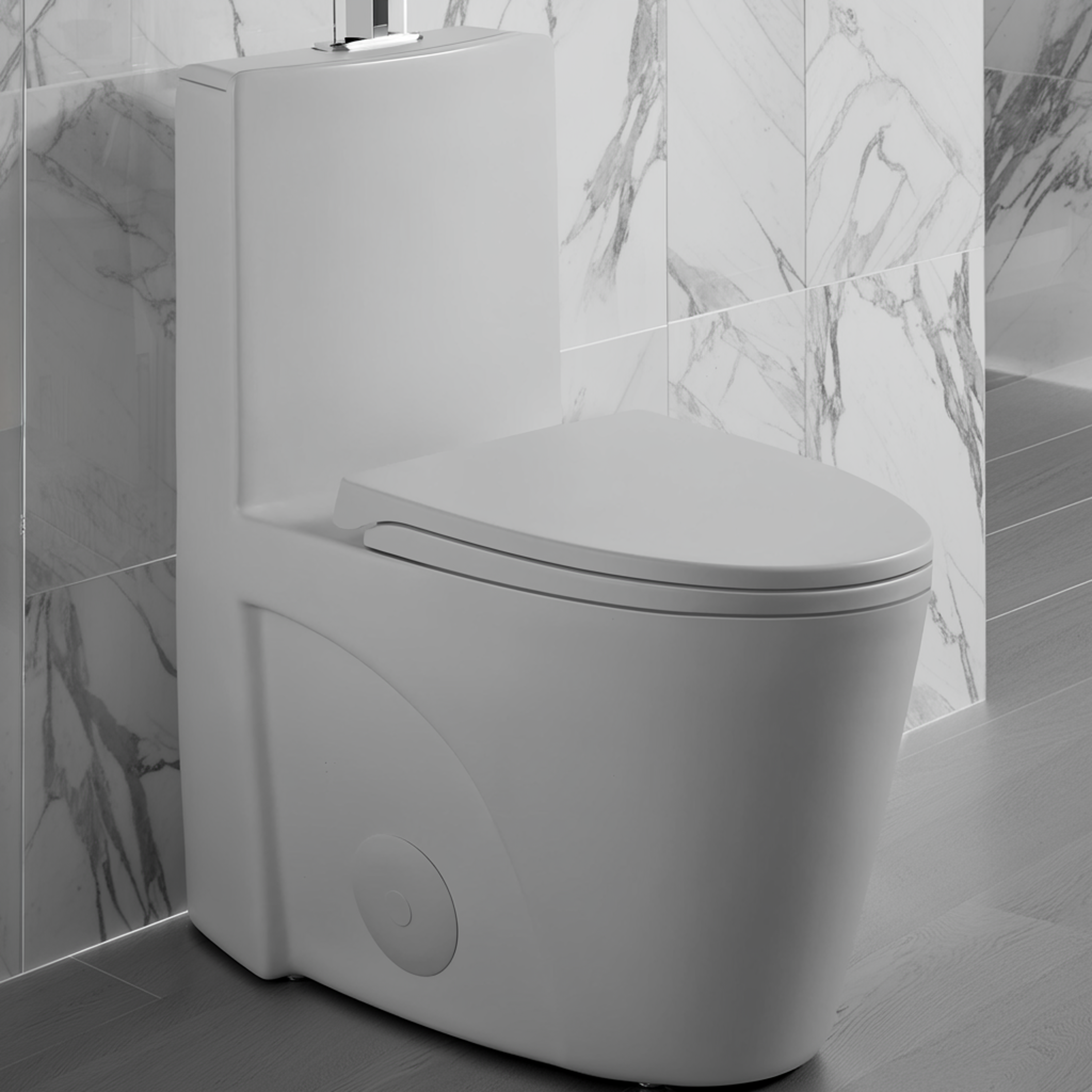 Light Gray One-Piece Toilet — Comfort Height, Soft Close — lifestyle 3