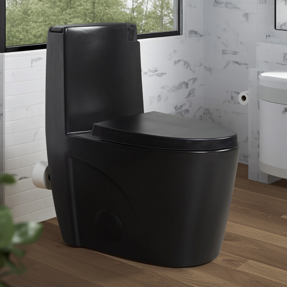 Matte Grey One-Piece Toilet — Comfort Height, Dual-Flush — lifestyle 1