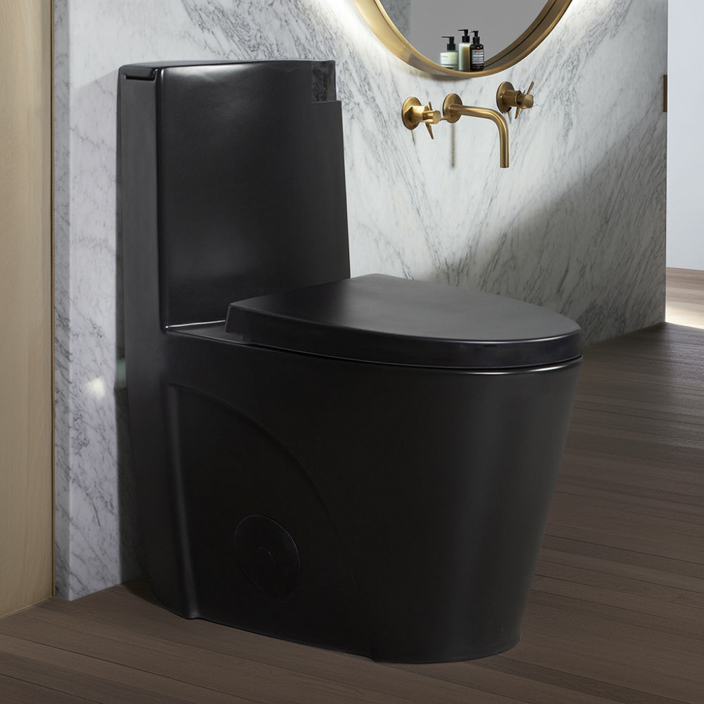 Matte Grey One-Piece Toilet — Comfort Height, Dual-Flush — lifestyle 2