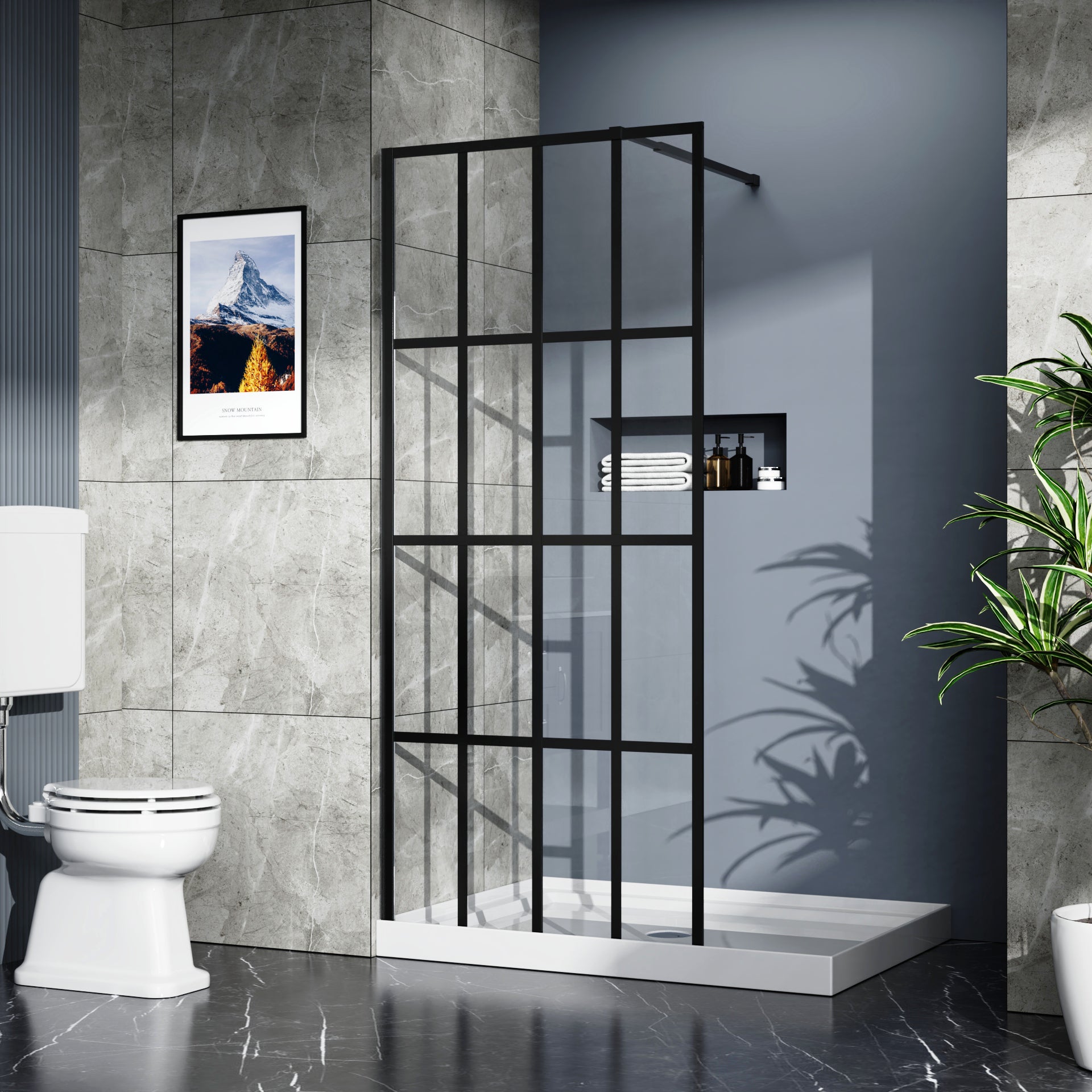 Black Framed Shower Screen Panel — 34 in. × 72 in. — lifestyle 1