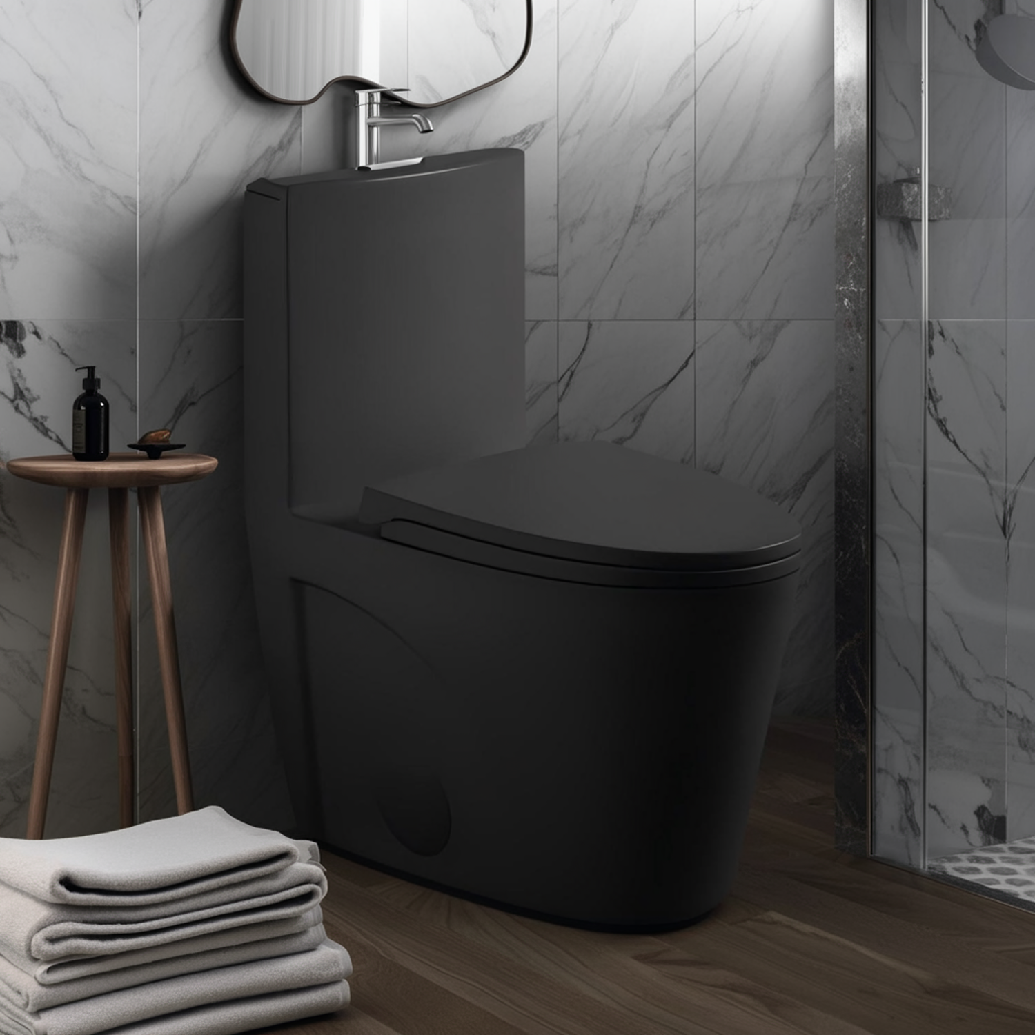 Matte Black One-Piece Toilet — ADA Height, Dual Flush — lifestyle 5