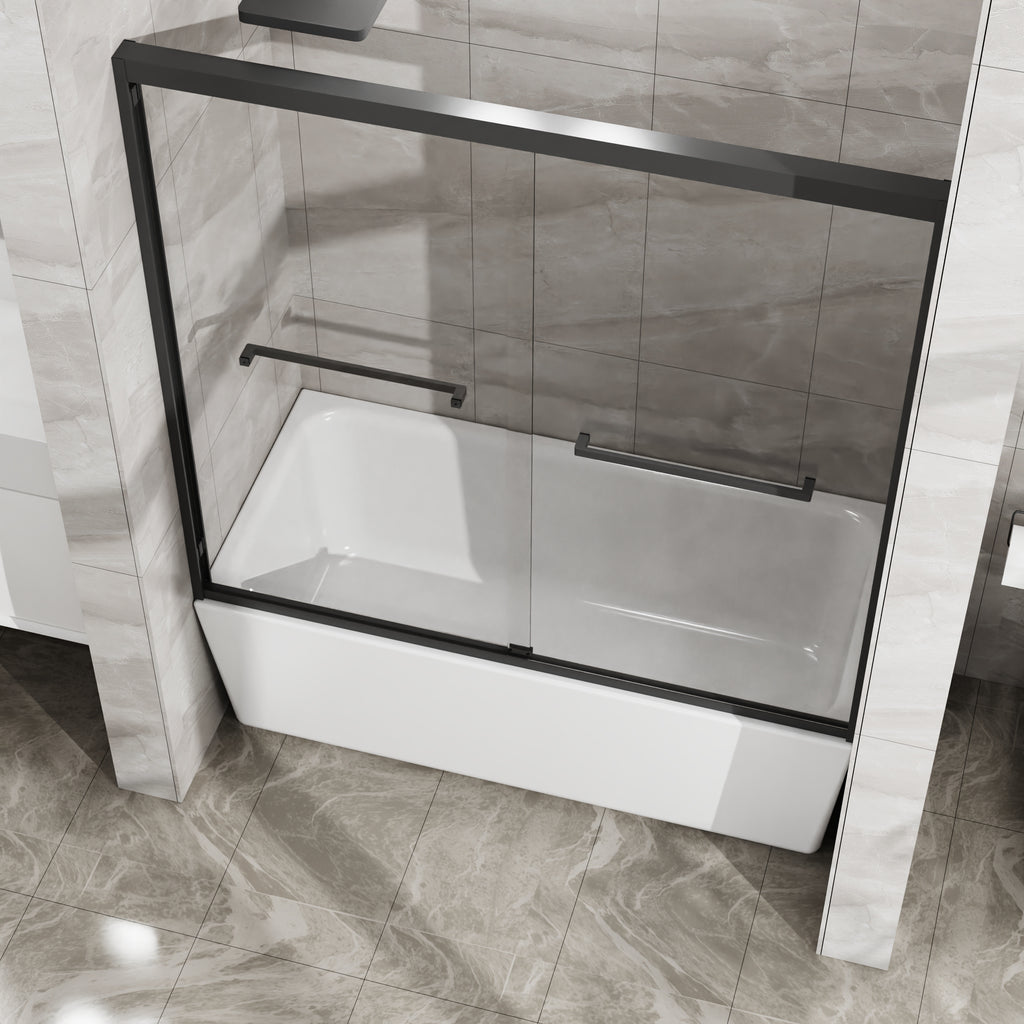 Matte Black Sliding Shower Door — 60 in. × 58 in. — lifestyle 4
