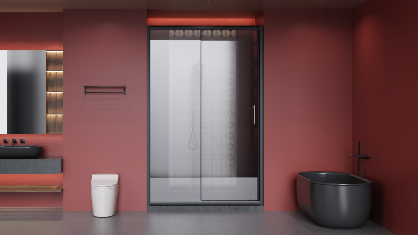 Matte Black Sliding Shower Door — 48 in. × 72 in. — lifestyle 4